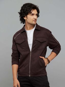 ROOKIES - Burgundy Zipper Front Closure Long Sleeves Suede Jacket