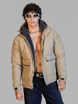 ROOKIES - Khaki Full Sleeves Hoodie Puffer Jacket