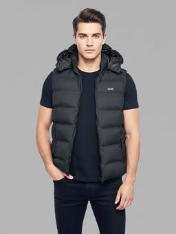 ROOKIES - Black Sleeveless Hoodie Puffer Jacket