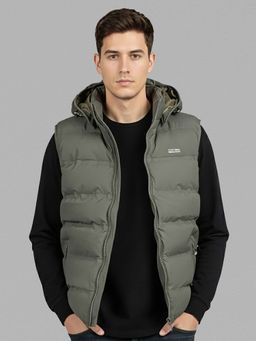 ROOKIES - Olive Sleeveless Hoodie Puffer Jacket