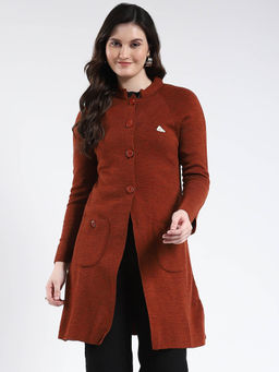 Monte Carlo - Maroon Mandarin Neck Longline Cardigan