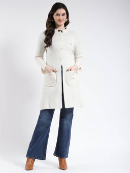 Monte Carlo - Cream Mandarin Neck Longline Cardigan