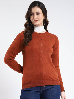 Monte Carlo - Round Neck Solid Button Closure Full Sleeve Cardigan