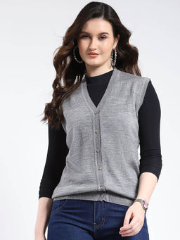 Monte Carlo - V Neck Solid Button Closure Sleeveless Cardigan