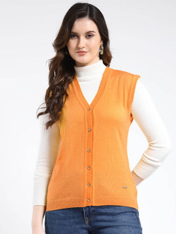 Monte Carlo - V Neck Solid Button Closure Sleeveless Cardigan