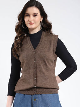 Monte Carlo - V Neck Solid Button Closure Sleeveless Cardigan