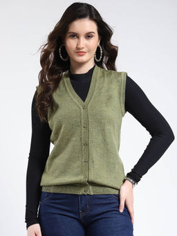 Monte Carlo - V Neck Solid Button Closure Sleeveless Cardigan