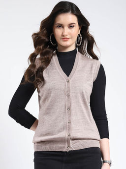 Monte Carlo - V Neck Solid Button Closure Sleeveless Cardigan