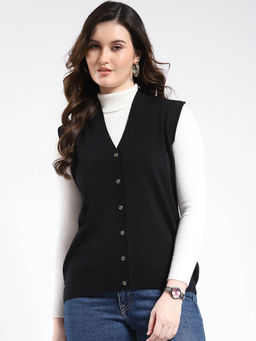 Monte Carlo - V Neck Solid Button Closure Sleeveless Cardigan