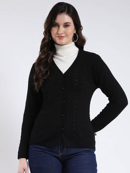 Monte Carlo - V Neck Self Designed Button Closure Full Sleeve Cardigan
