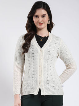 Monte Carlo - V Neck Self Designed Full Sleeve Cardigan