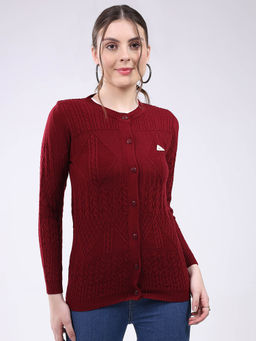 Monte Carlo - Round Neck Self Designed Button Closure Full Sleeve Cardigan