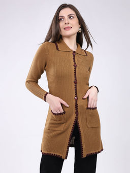 Monte Carlo - Collar Neck Self Designed Button Closure Full Sleeve Cardigan