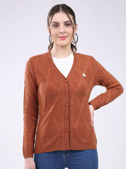 Monte Carlo - V Neck Self Designed Button Closure Full Sleeve Cardigan