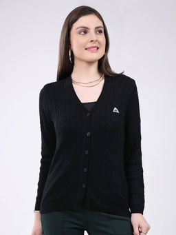 Monte Carlo - V Neck Self Designed Button Closure Full Sleeve Cardigan