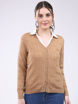 Monte Carlo - V Neck Self Designed Button Closure Full Sleeve Cardigan