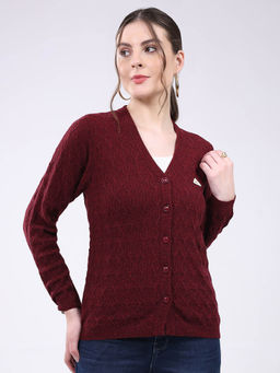 Monte Carlo - V Neck Self Designed Button Closure Full Sleeve Cardigan