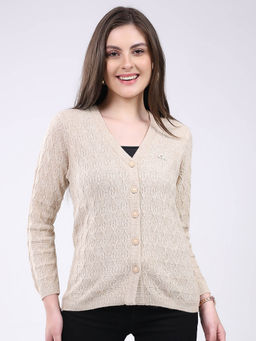 Monte Carlo - V Neck Self Designed Button Closure Full Sleeve Cardigan