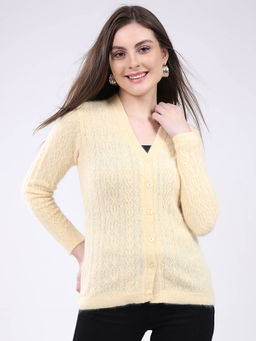 Monte Carlo - V Neck Self Designed Button Closure Full Sleeve Cardigan