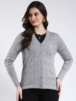Monte Carlo - V Neck Self Designed Button Closure Full Sleeve Cardigan