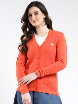Monte Carlo - V Neck Self Designed Button Closure Full Sleeve Cardigan