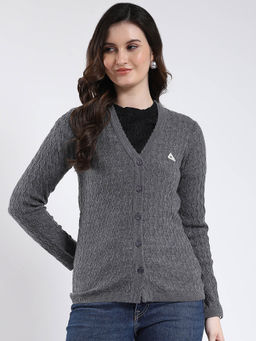 Monte Carlo - V Neck Self Designed Button Closure Full Sleeve Cardigan