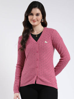 Monte Carlo - V Neck Self Designed Button Closure Full Sleeve Cardigan