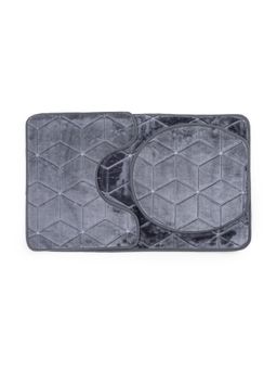 EZ Life - Luxe Cuboid Rashe Emboss 3 Piece Bathroom Mats Set L 80 x W 50 cms Oxford Gray