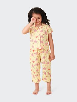 Fabindia - Yellow Cotton Printed Regular Shirt Pyjama (Set of 2)