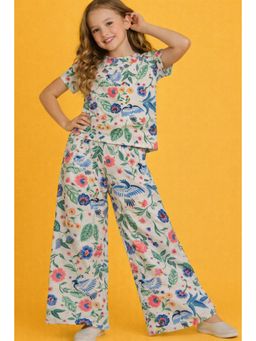 TotzTouch - Cream Girls Cotton Printed T-shirt and Pyjama