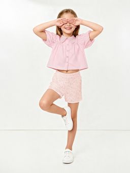 max - Pink Girls Crochet Embroidered Top