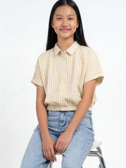 max - Beige Girls Striped Shirt-Style Top