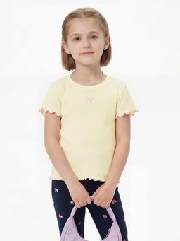 max - Yellow Girls Knit With Lettuce Edge Hem Top