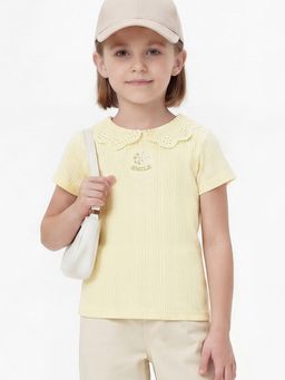 max - Yellow Girls Pointelle Peter-Pan Top