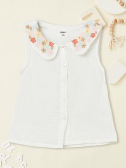 max - Off White Girls Embroidered Top