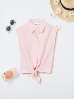 max - Pink Girls Solid Knotted Hem Top