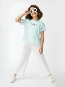 max - Turquoise Girls Printed Tulle Top