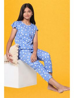 TotzTouch - Blue Girls Cotton Printed T-shirt and Capri