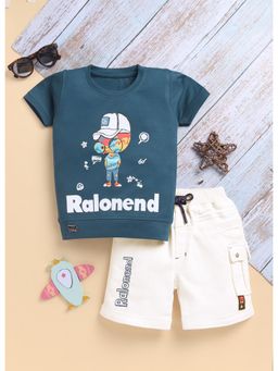 Toonyport - Teal Boys Cotton Printed T-shirt and Shorts