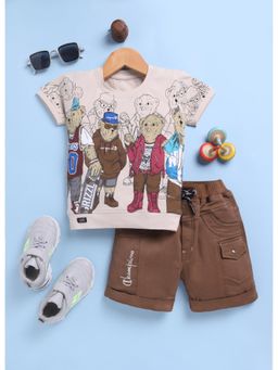 Toonyport - Brown Boys Cotton Printed T-shirt and Shorts
