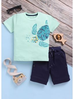 Toonyport - Green Boys Cotton Printed T-shirt and Shorts