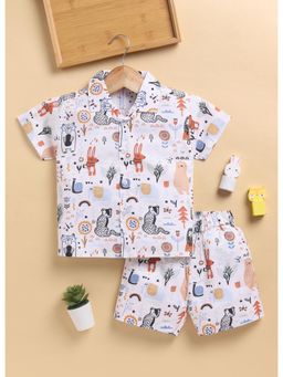 Toonyport - White Boys Cotton Printed Co-Ord Set