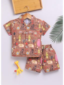 Toonyport - Brown Boys Cotton Printed Co-Ord Set