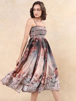 RAREISM - Albania Dusky Multi Fit and Flare Knee Length Dress