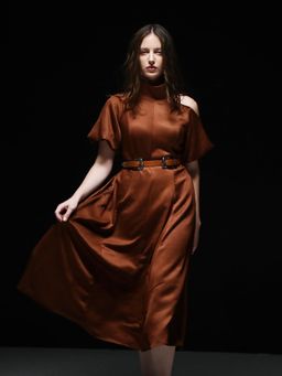 RAREISM - Duchy Primary Brown Flared Midi Dress