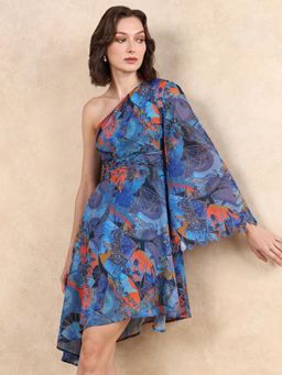 RAREISM - Ethiopia Primary Blue Asymmetric Mini Dress