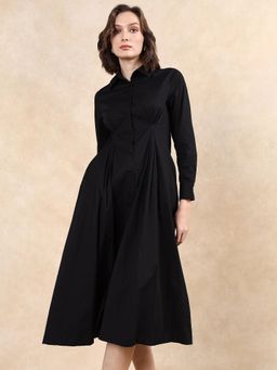 RAREISM - Libz Primary Black Fit and Flare Knee Length Dress