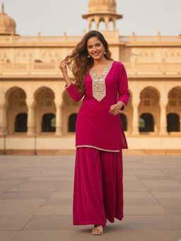 Ishnya - Fitoor - Magenta Short Kurti With Palazzo