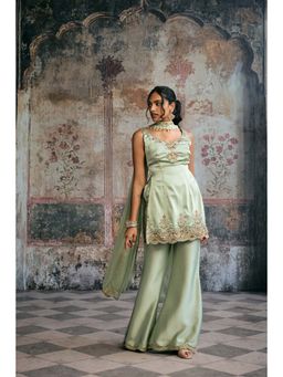 Saanjh by Lea - Sameera Sage Green Hand Embroidered Sharara With Kurti And Dupatta