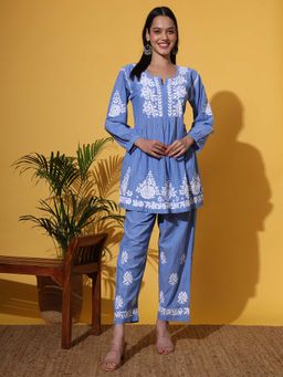 The Chikan Label - Women Purple Hand-Embroidered Chikankari Co-Ord Set